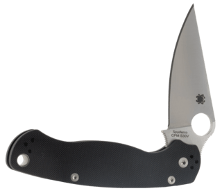 Spyderco Para Military 2 pocket knife features a 3.42in blade and black handle with clip